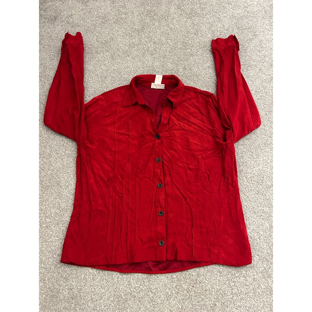 Alfred Dunner Button Down Shirt Womens 16 Red Excellent Faux Suede Pintuck Top